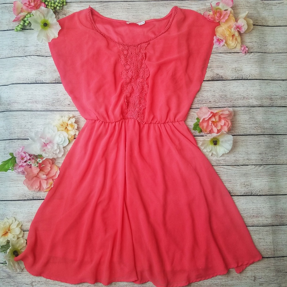 LUSH Nordstrom Chiffon Coral Crochet Dress